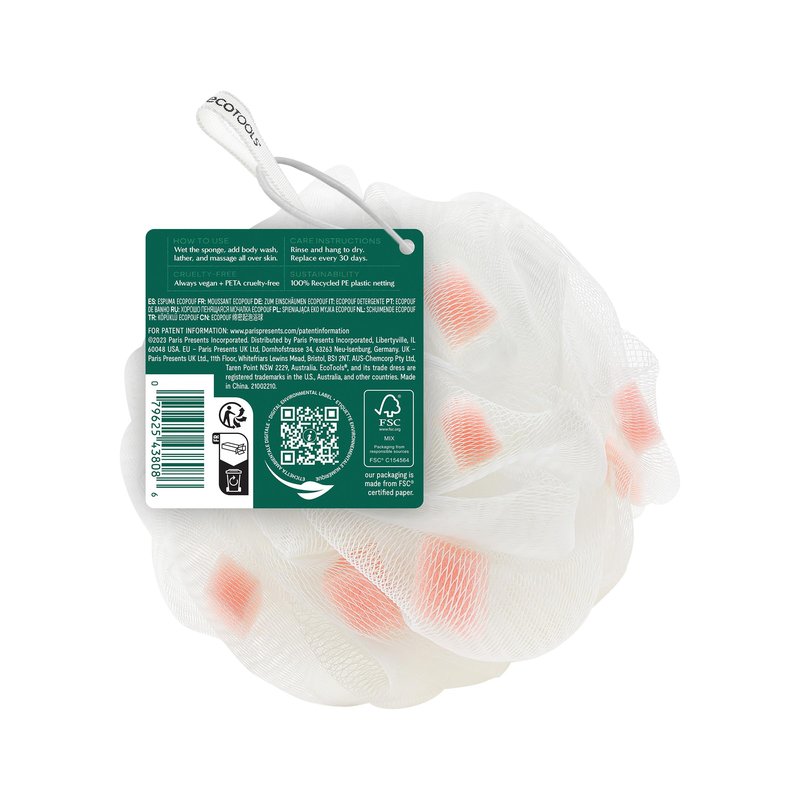 EcoTools Lathering EcoPouf, Loofah Infused with Mini Sponges, Provides Rich Lather, Recycled Netting, Gentle Exfoliation in Bath Or Shower, Pouf Removes Dead Skin, Cruelty-Free, 1 Count