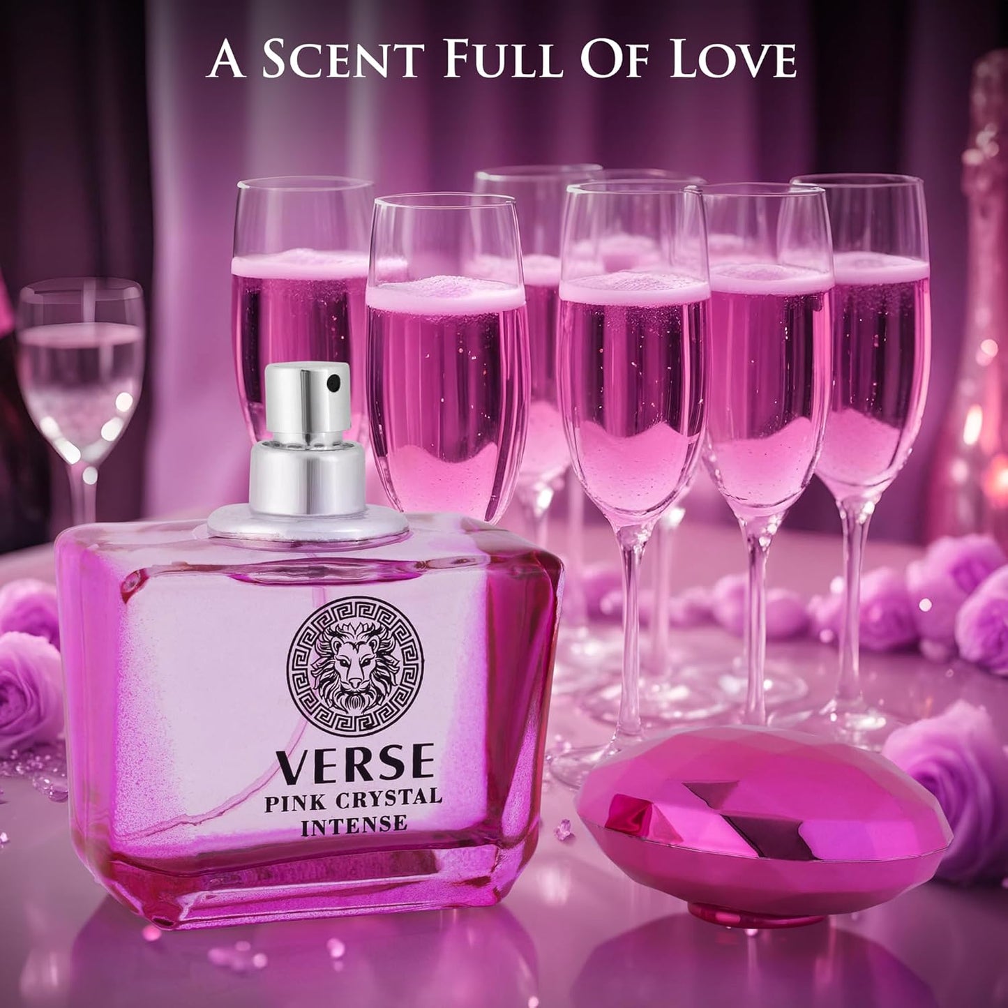 Verse Pink Crystal Intense for Women - Fruity Floral Perfume 3.4 fl Oz | Amber & Musk Notes in Elegant Bottle