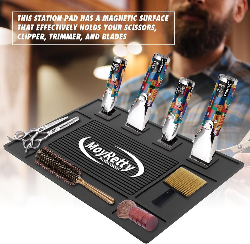 MoyRetty Magnetic Barber Organizer Mat - Professional Anti-Slip Heat-Resistant Silicone Pad | 17.7'' x 11.8''