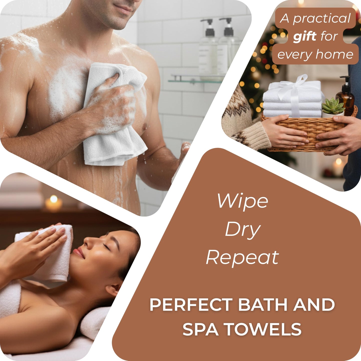 LIVINATI Thick White 100% Cotton Wash Cloths for Showering Body and Face - 12"X12" 6 Pack Washcloths - Small Terry Towel Bath Rags for Adults and Kids Bathroom - Soft Absorbent