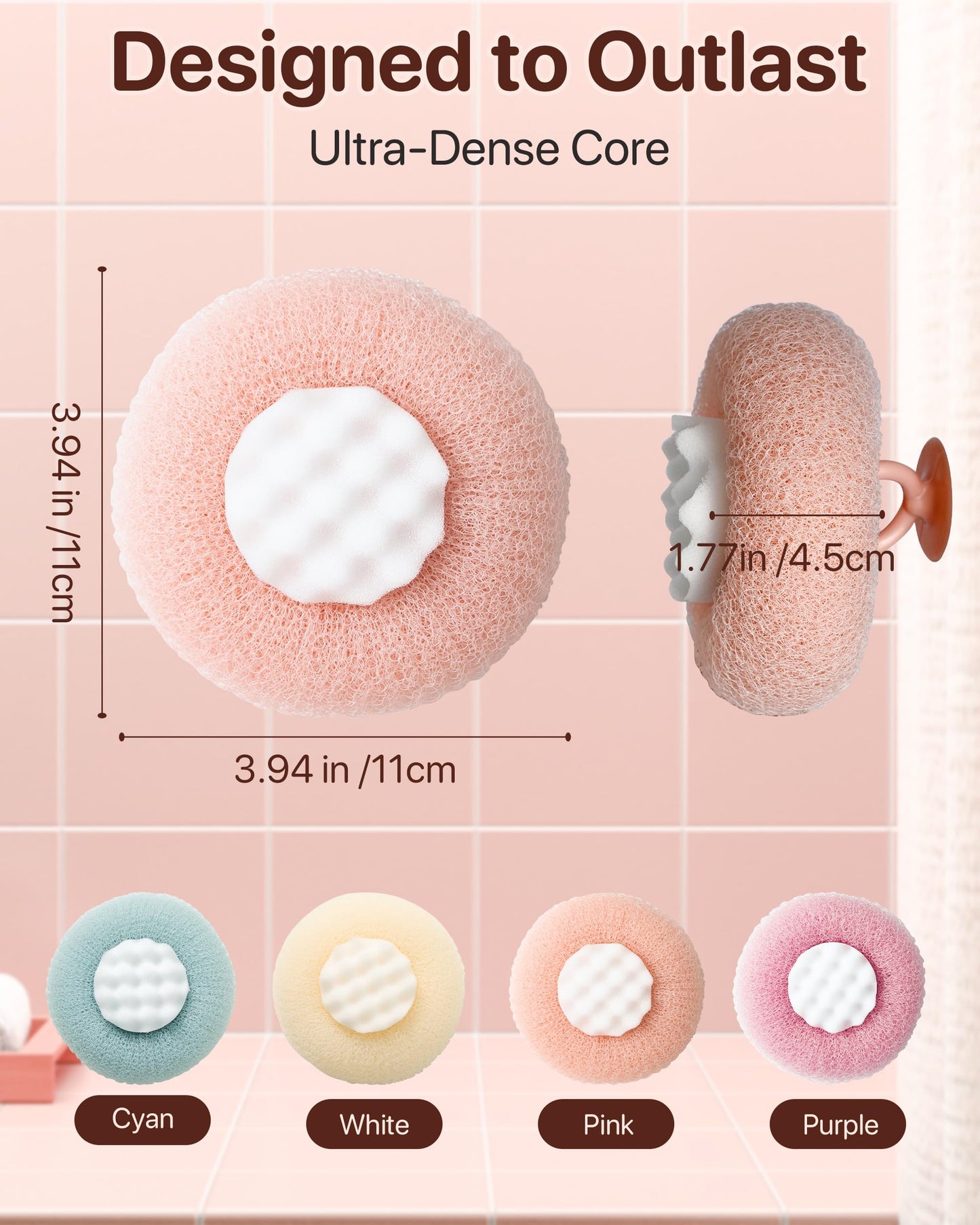 Super Soft Sunflower Suction Cup Bath Sponge loofah, 2026 Upgraded 2-in-1 Sunflower Ball Exfoliating Bath Sponge Cleaning Brush, Mesh Shower Body Sponge Accessories for Women, Men Shower (4 Color)