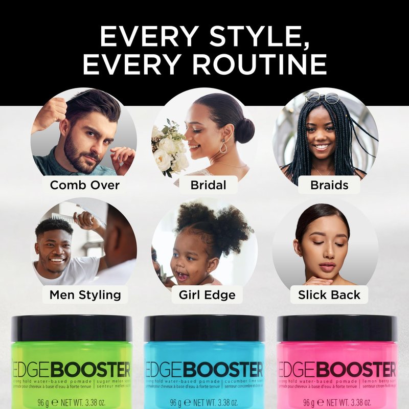 Style Factor EDGE BOOSTER Strong Hold Water-Based Pomade | Formulated with Argan Oil for Moisture & High Shine | Long Lasting Edge Control Gel | Sugar Melon, 3.38 oz