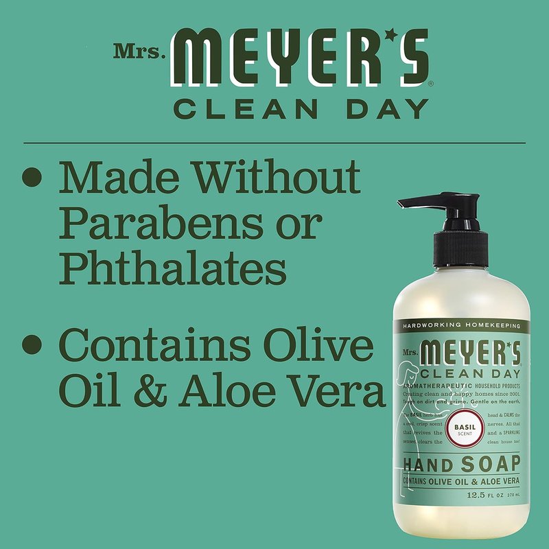 Mrs. Meyer's Clean Day Liquid Hand Soap - Cruelty-Free Basil Scent with Essential Oils, 12.5 oz | Pack of 6