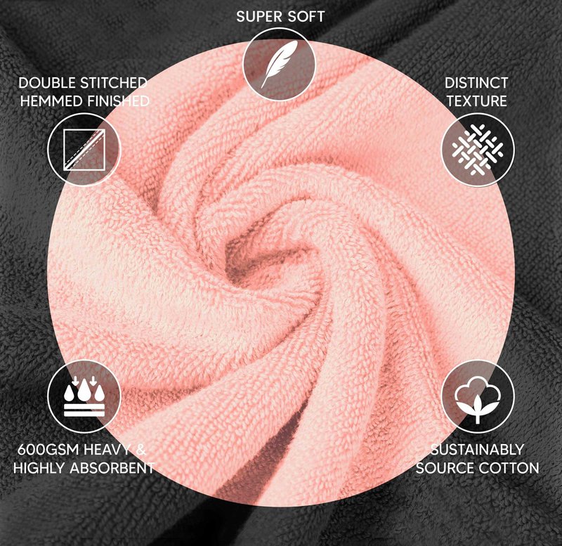 YRALY Luxury Wash Cloths 12 Pack, 13x13 Inch, 600 GSM, 100% Ring Spun Cotton Washcloths for Body and Face - Soft and Absorbent Face Towels for Bathroom, Guest, Hotel, Spa, Gym - Light Pink