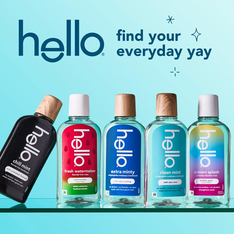 Hello Clean Mint Alcohol Free Mouthwash with Aloe Vera, 17.6 Fl Oz, Antigingivitis Gum Mouthwash with Farm Grown Mint, Fluoride Free, No Alcohol for Zero Burning, Vegan, Minty Oral Rinse, 3 Pack