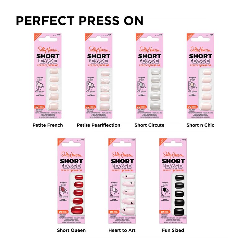 Sally Hansen Salon Effects Perfect Press-On Short'Ease Nails | Squoval Shape | Easy to Apply, Non-Damaging, Natural Look Vitamin E & B5 | 30 Nails, Nail Glue, Adhesive Tabs, File| Short N' Chic
