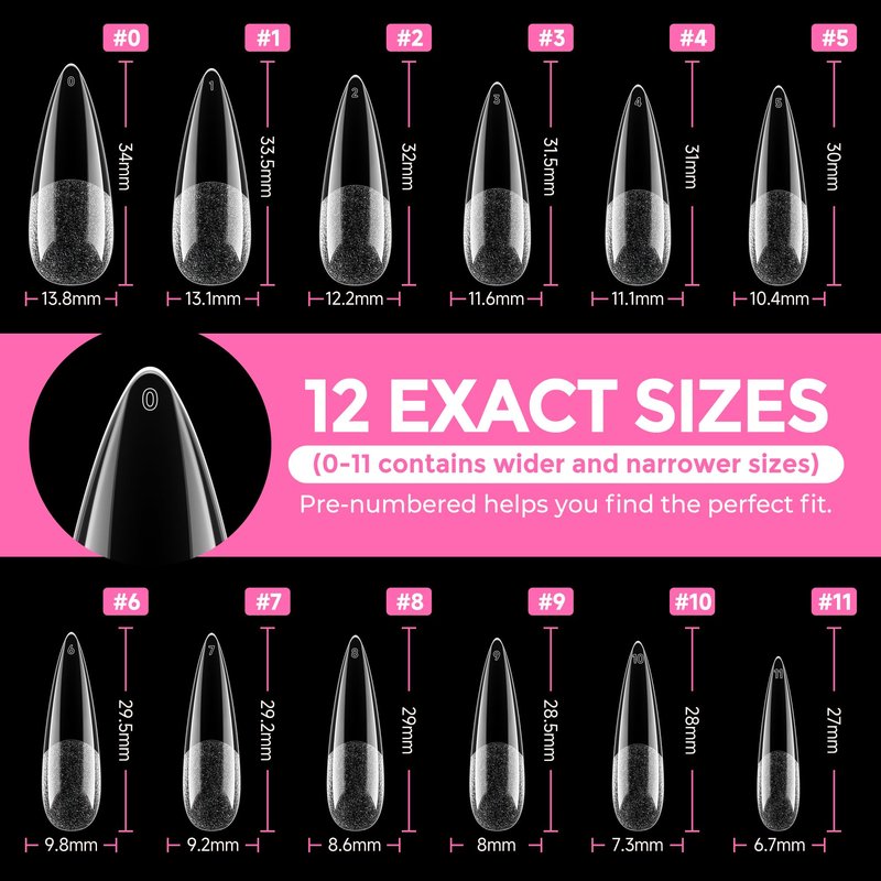 UNA GELLA Long Stiletto Gel Nail Tips: 216pcs Halloween Stiletto Almond Fake Nails Pre-shape Long Almond Press Ons for Full Cover Acrylic French False Nails For Nail Extension DIY Salon 12 Sizes