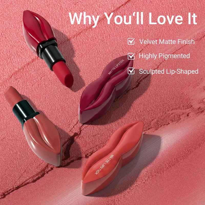 Vevivia Lighting 2Pcs Matte Lipstick Set for Women with Lip-Shaped Case, Velvet Formula for Soft, Full-Coverage Lips, Day to Night Duo Gift Set, Mocha and Plum Each
