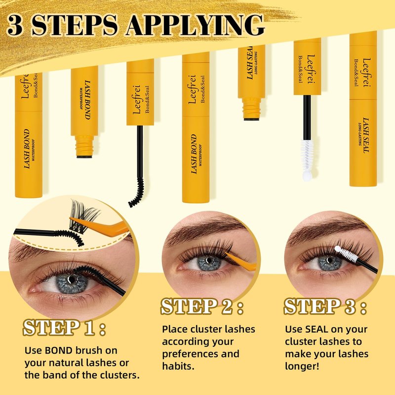 Leefrei 2-in-1 Lash Bond and Seal, DlY Lash Glue for Cluster Lashes, Long-Lasting Lash Adhesive with Dual Brush Design, Quick-Drying, Gentle & Waterproof, Natural Look, Easy to Use at Home