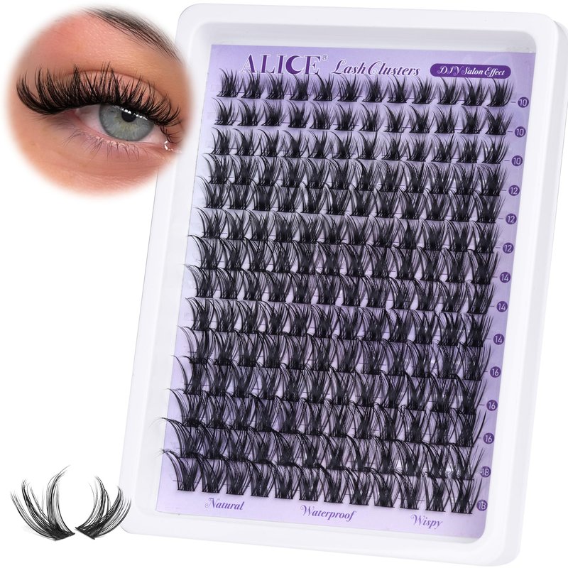 Lash Clusters Wispy Eyelash Extensions 168pcs Volume Individual Lashes 10-18mm Waterproof Natural DIY Lash Extensions Cluster Eyelash Extensions by ALICE