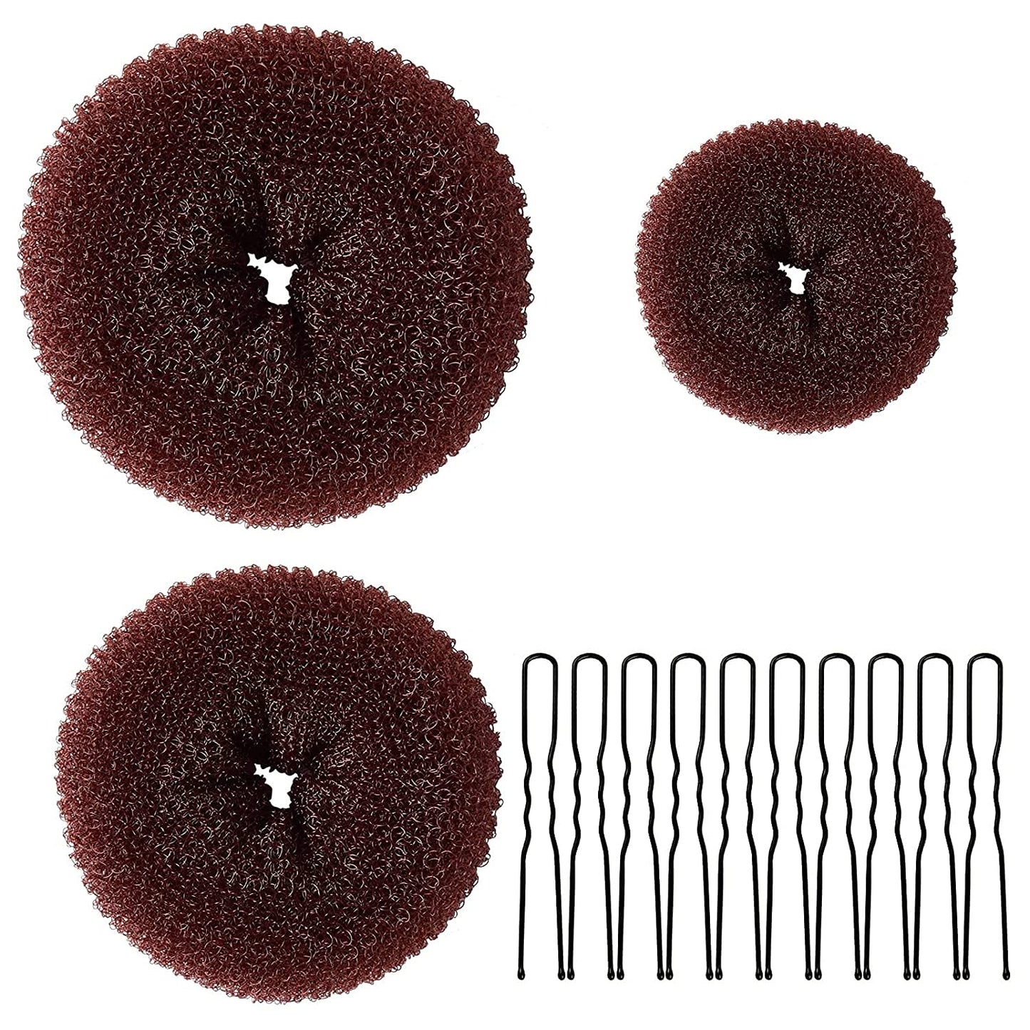 TsMADDTs Donut Hair Bun Maker, 3 pcs Dark Brown Ring Style Bun Maker with 20 pcs U Shaped Hair Pins for Women Dance