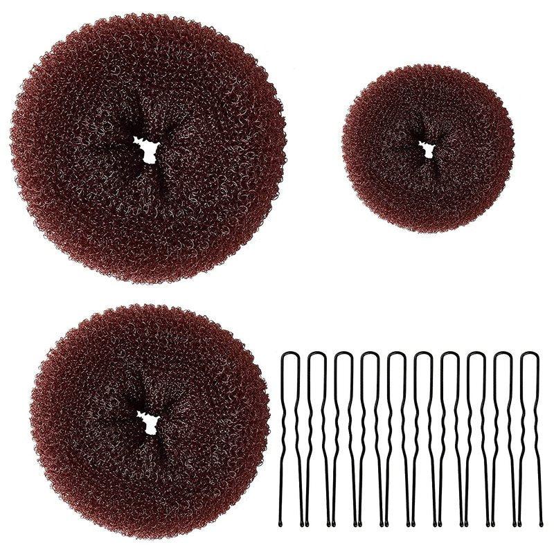 TsMADDTs Donut Hair Bun Maker, 3 pcs Dark Brown Ring Style Bun Maker with 20 pcs U Shaped Hair Pins for Women Dance