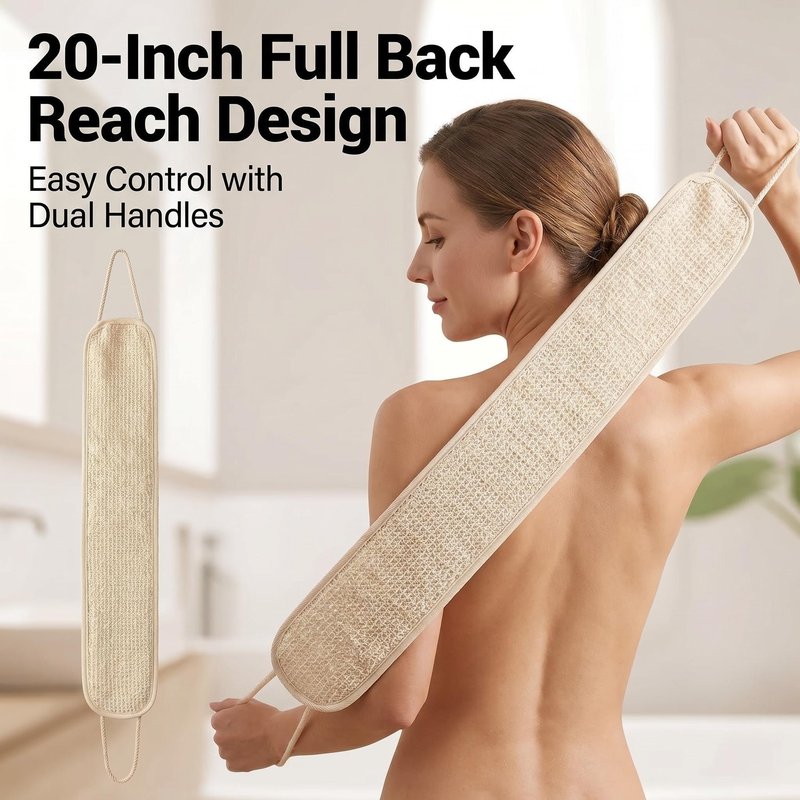 3 Pack Exfoliating Body Scrubber Set – Shower Gloves, Natural Back Scrubber Strap & Bath Pouf Sponge – Jute Cotton Blend Wash Mitt for Full Body Shower Routine & Daily Skin Care