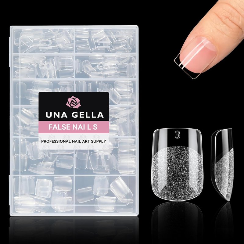 UNA GELLA Extra Short Square Nail Tips - 312pcs Soft Gel Full Cover | Half Matte Acrylic Fake Nails for DIY Nail Extensions