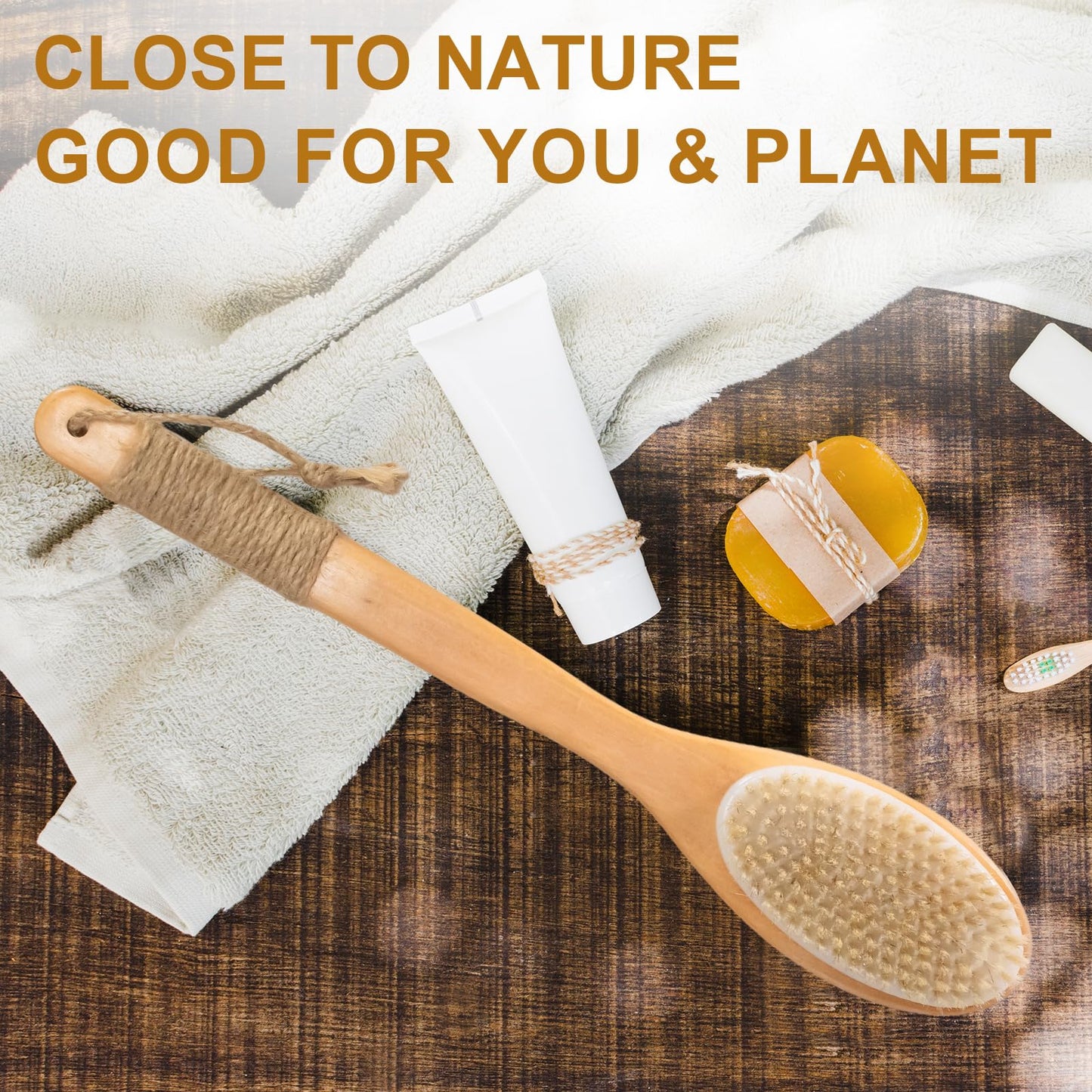 16.5 Inches Back Scrubber for Shower with Curved Long Handle,Wet&Dry Brushing Body Brush,Natural Bristles,Back Scrubber Bath Tool for Men & Women
