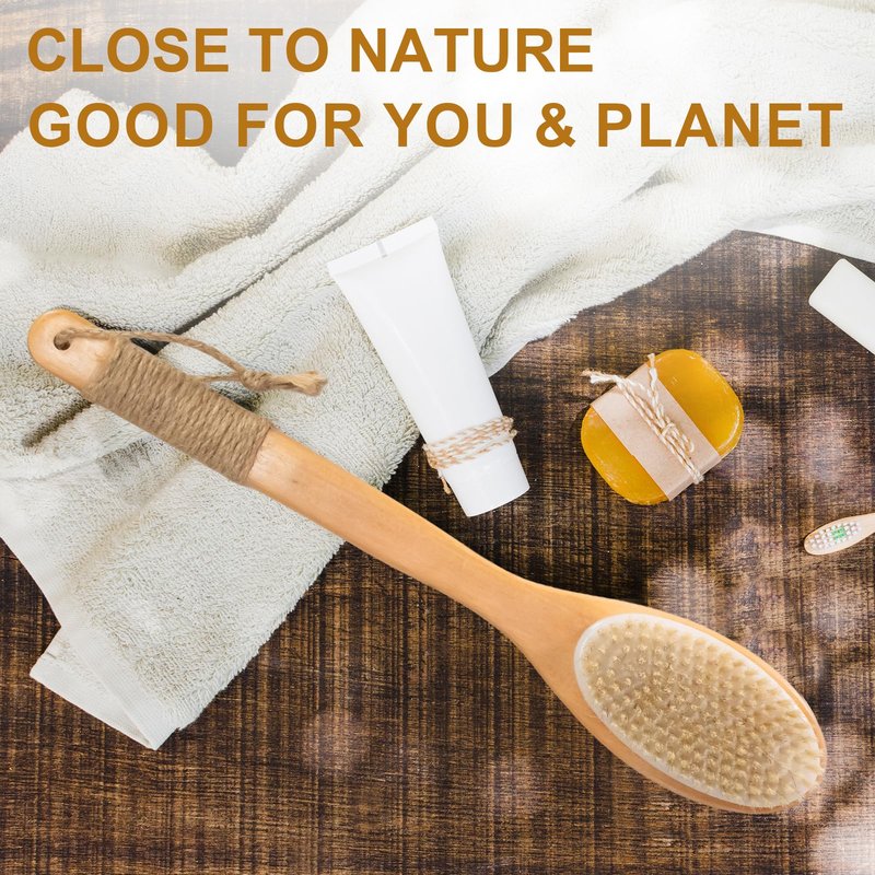 16.5 Inches Back Scrubber for Shower with Curved Long Handle,Wet&Dry Brushing Body Brush,Natural Bristles,Back Scrubber Bath Tool for Men & Women