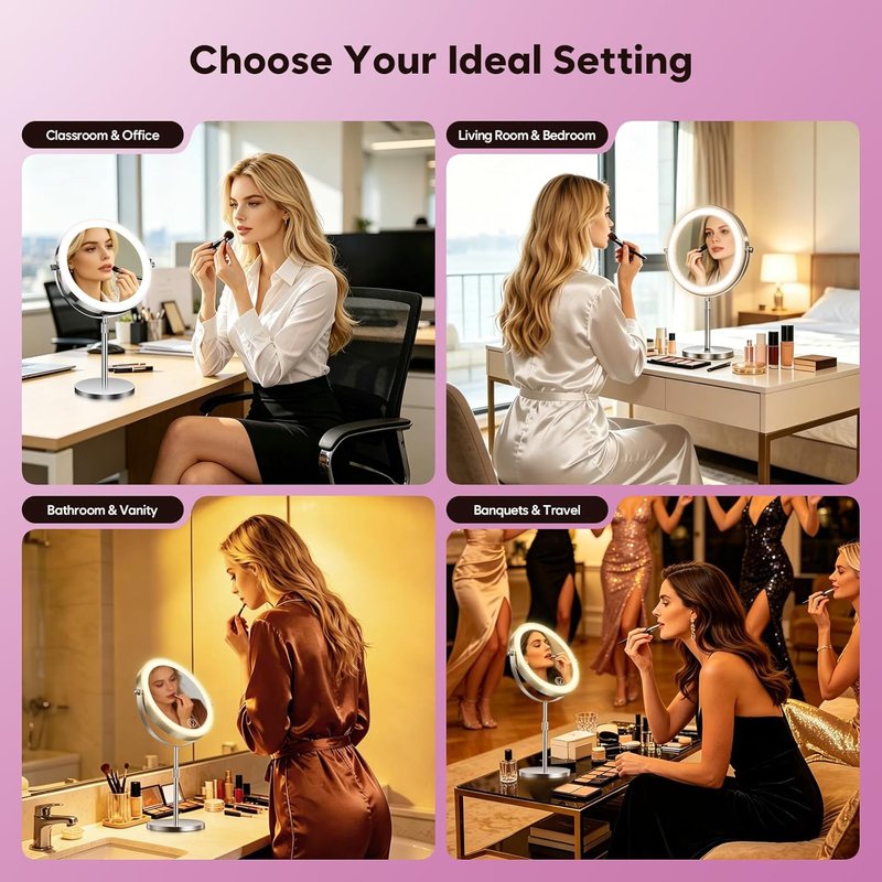 Makeup Mirror with Lights - 1X/30X Double-Sided Magnifying Mirror, Brightness Adjustable, 360° Rotation | Ideal Gift for Women