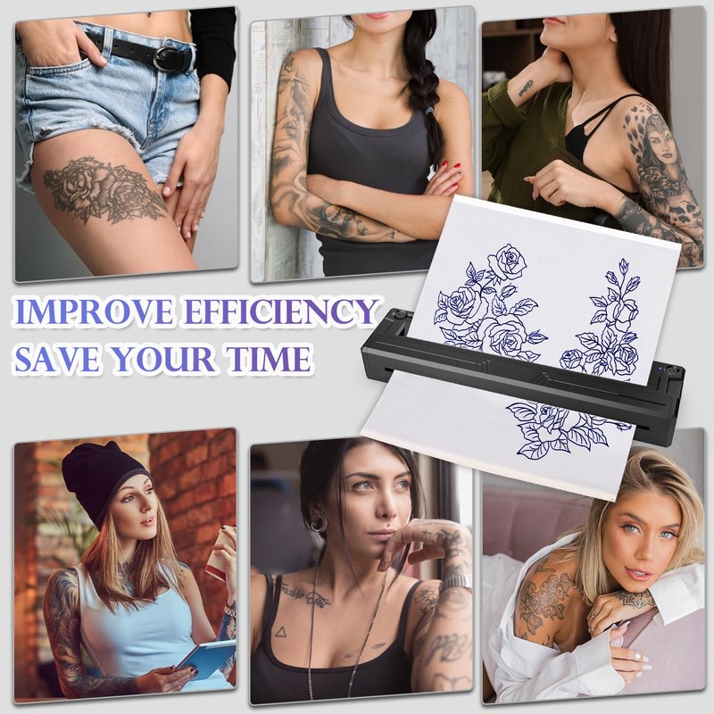 Sacnahe Wireless Tattoo Stencil Printer, Portable Bluetooth Thermal Tattoo Printer with App Custom-Size≤ A4, Print Realistic Portraits, 10 Transfer Papers, Works for Phone/Tablet/PC (Black)