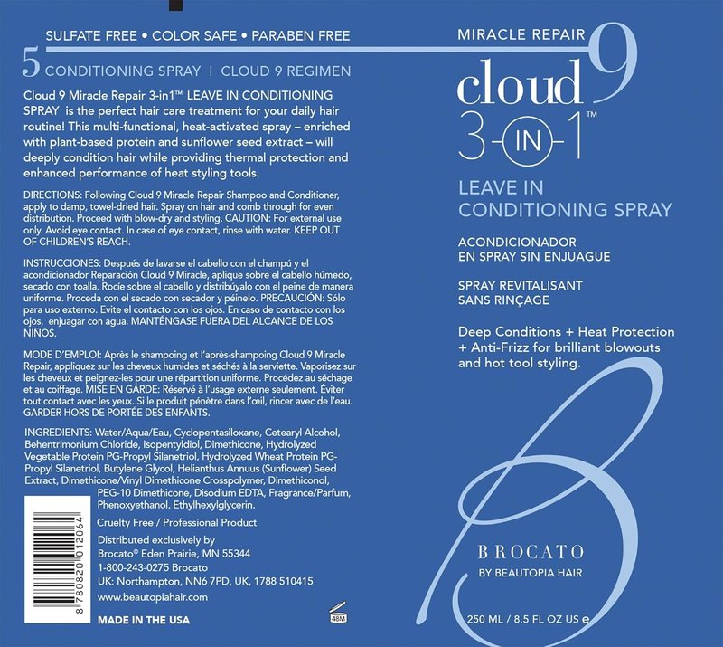 Brocato Cloud 9 Miracle Repair 3-in-1 Heat Protectant Spray - 8.5 Oz | Anti-Frizz & Shine for All Hair Types