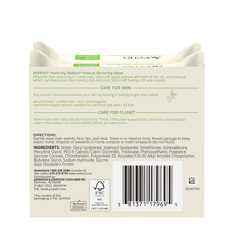 Aveeno Makeup Remover Wipes - Oil Free, Alcohol Free, Gentle Cleansing for Sensitive Skin | Twin Pack, 2 x 25 Ct