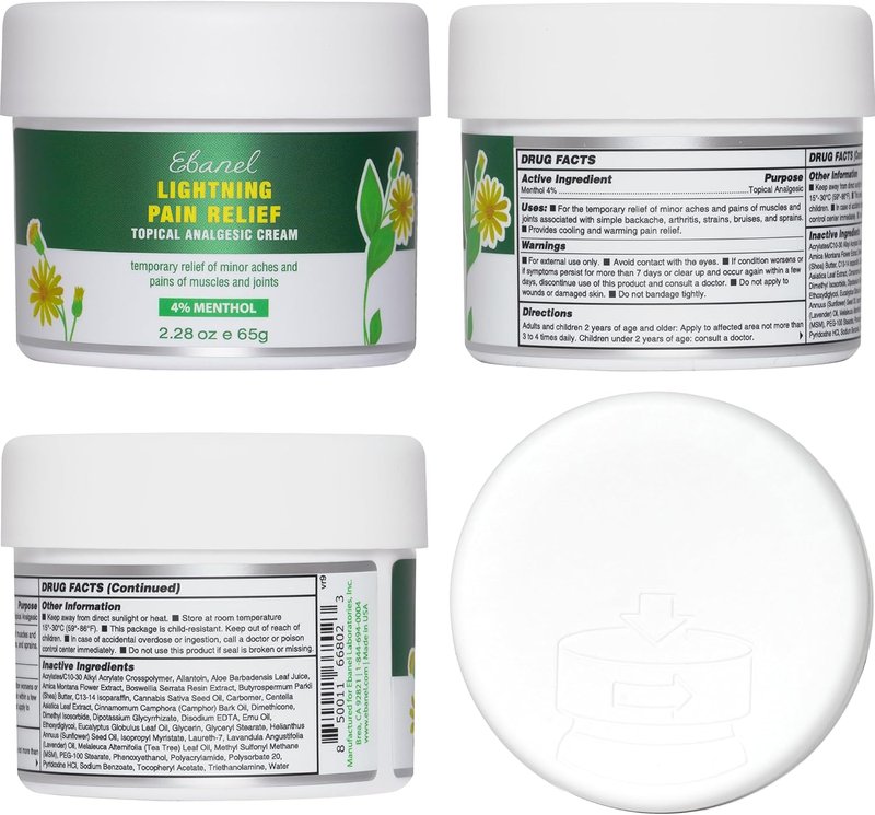 Ebanel Pain Relief Cream - Arthritis & Joint Pain Relief with Menthol, Arnica & Emu Oil | 4 oz