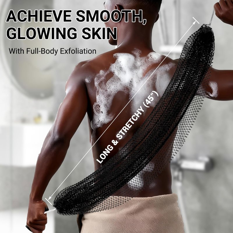 African Net Sponge Authentic for Exfoliating - Extra Knots for Deep Cleansing & Back Scrubbing - Body Scrubber Washcloth for Women & Men - Daily Shower Exfoliator for Smooth, Glowing Skin(White)