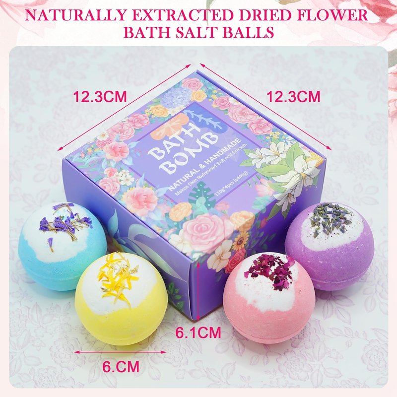 Bath Bombs for Women Relaxing-4 Natural and Organic Bath Bombs with Essential Oils & Moisturizing Shea Butter,Gifts for Her, Girls, Wife, Birthday and Christmas