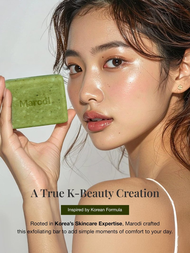 Marodi Body Scrub Bar Soap, 7 Oz (200g), Korean Exfoliating Body Wash Bar with Green Tea & Centella Extract, Subtle Fruity Citrus Scent, Deep Cleaning, Moisturizing & Refreshing, Sunrise Mist