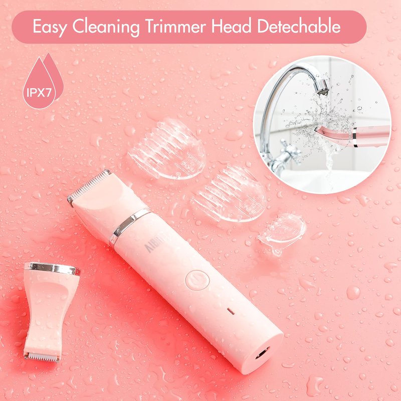 AIBRIT PRO Electric Bikini Trimmer for Women - 2 in 1 Electric Lady Clipper Pubic Hair Groomer Painless Hair Removal Razor Body Shaver, Portable Ladies Shaver with 2 Trimmer Heads, IPX7 Waterproof