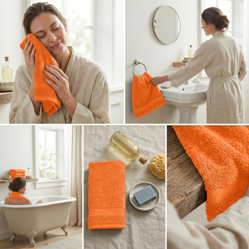 RIVERSIDE 6-Pack Premium Hand Towels Set, 16x28 inches, 100% Ring Spun Cotton, Super Soft, Quicker to Dry and Highly Absorbent, Towels for Bathroom, Kitchen, Gym, Spa, Orange