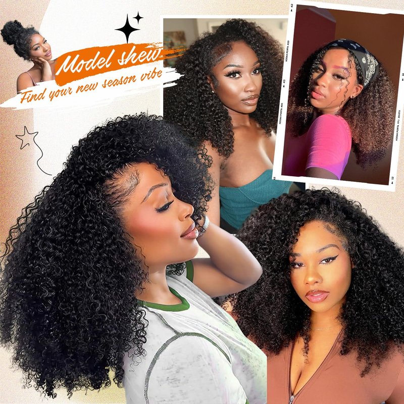 HUA Kinky Curly Half Wig for Black Women 180% Density 3 In 1 Seamless Flip Over Burmese Curly Half Wigs Protein Synthetic Hair Boast A Human Hair Like Touch 18 Inch Wear and Go Glueless Wigs Daily Use