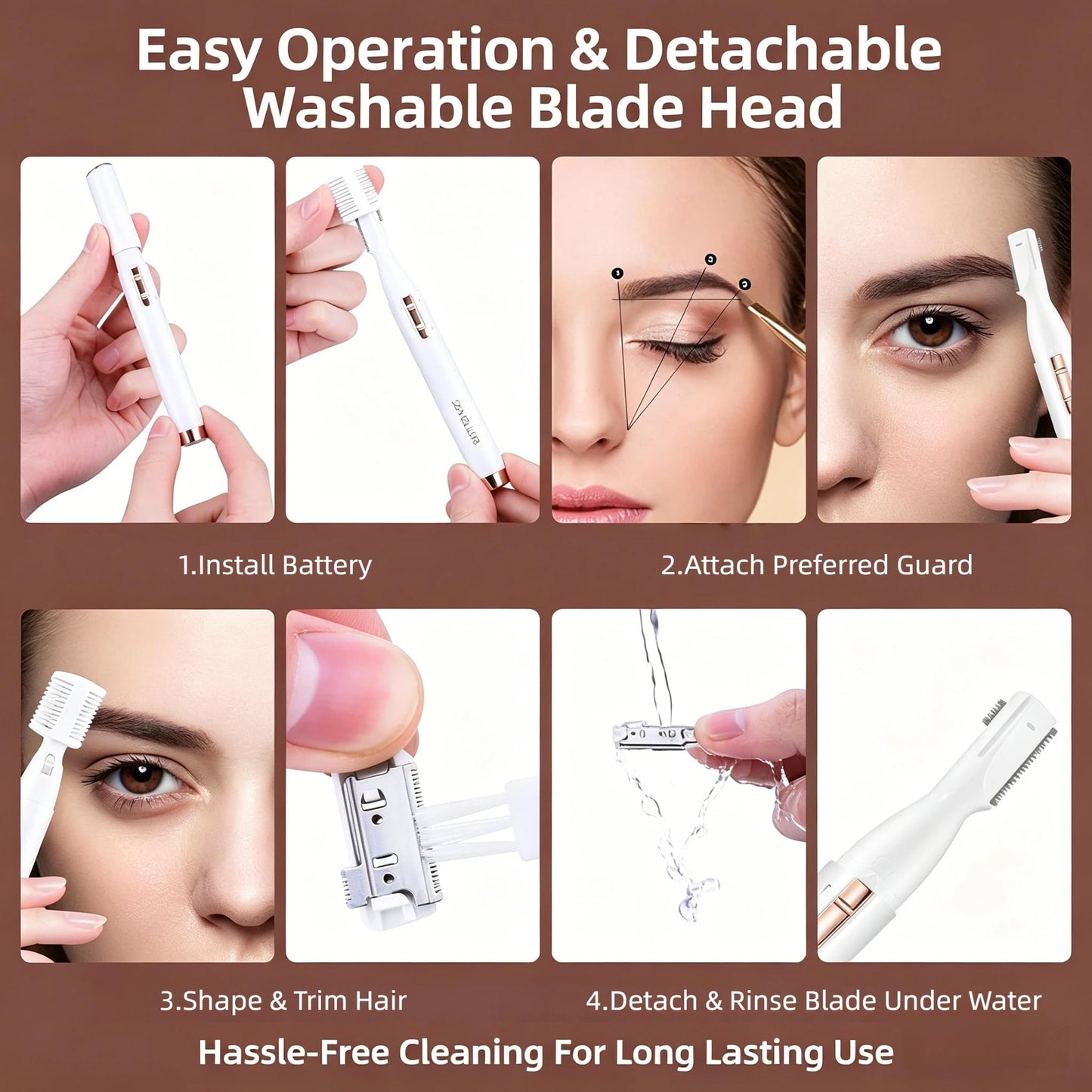 ZEXELLER Upgraded Eyebrow Trimmer, Precision Electric Razor for Women Men, Battery Operated Painless Facial Hair Remover with Adjustable Comb & Washable Blade (Face, Upper Lip, Chin, Neck)