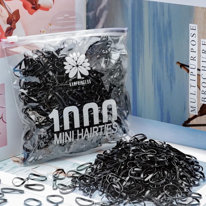 KANPRINCESS 1000PCS Black Hair Rubber Bands - Durable & Stretchy for All Hair Types