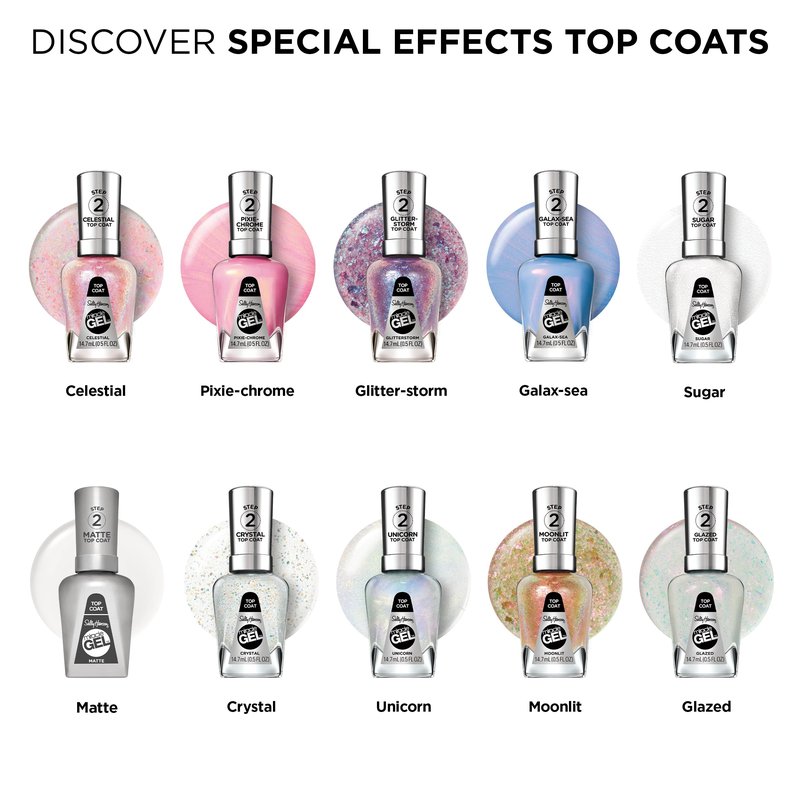 Sally Hansen Miracle Gel Nail Polish Special Effect Top Coat | Salon Quality, Gel-Like Formula, Two-Step System, No UV Light Needed, Long Lasting | Sheer, Glossy | 108 Glazed Top Coat