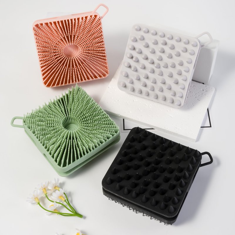 2 PC Silicone Exfoliating Body Scrubber, Silicone Body Shampoo Brush, Soft Silicone Loofah for Sensitive Skin, Shower Silicone Hair Scalp Massager, Easy to Clean, Lather Well(Black&Green)
