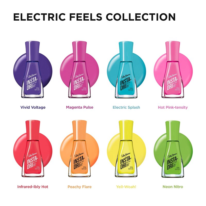 Sally Hansen Insta-Dri Electric Feels Nail Polish | Quick Dry, Long Lasting, Streak-Free Shine | Opaque, Shiny | 424 Magenta Pulse | Neon Purple Pink Nail Color