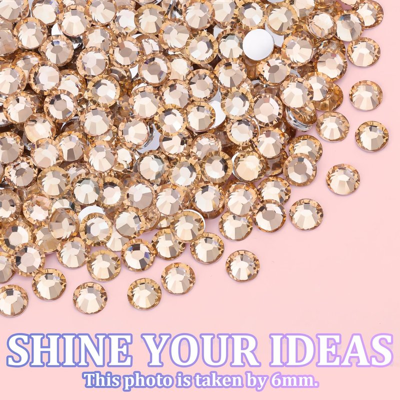 25000Pcs Resin Rhinestones for Crafting, Champagne 2-6mm Mixed Sizes Non Hotfix Flatback Gems with 1Pcs Glue, Bedazzling Crystal for DIY Craft Clothing Mugs Tumblers Shoes Fabric Decor Nail Art