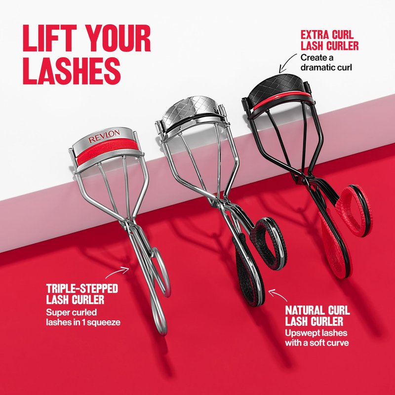 Revlon Triple-Stepped Lash Curler, Eyelash Lift For a Super-Curled Look in One Squeeze, 3-Tiered Pads for Gentle, Tug-Free Curling, 1 Count