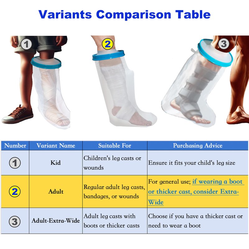 Tideshake - Waterproof Leg Cast Cover for Showering, Reusable Adult Short Leg Cast Protector, Cast Covers for Shower Leg, Cast Bag for Shower, Cast Cover for Showering Foot