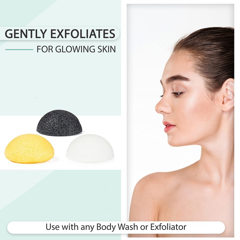 pureSOL Konjac Sponges - Activated Charcoal - Facial Sponge, 100% Natural Sponges, Eco-Friendly - Great for Acne, Exfoliating