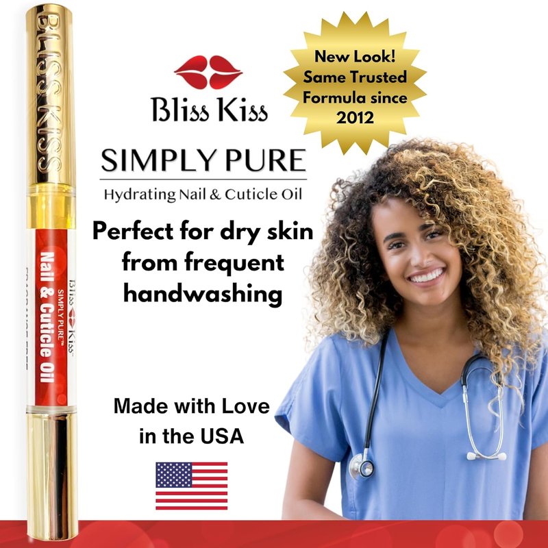 Bliss Kiss Fragrance-Free Nail Oil Cuticle Pens - Vitamin E & Jojoba | Nail Strengthener for Brittle, Peeling Nails