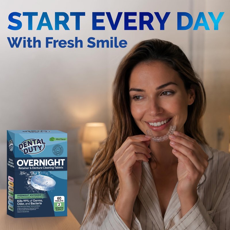 60 units Overnight Retainer & Denture Cleaning Tablets- Extra Strength, Best Cleaner Removes Bad Odor, Plaque, Stains from Retainers, Night Guards, Mouth Guard, & Dental Appliances.
