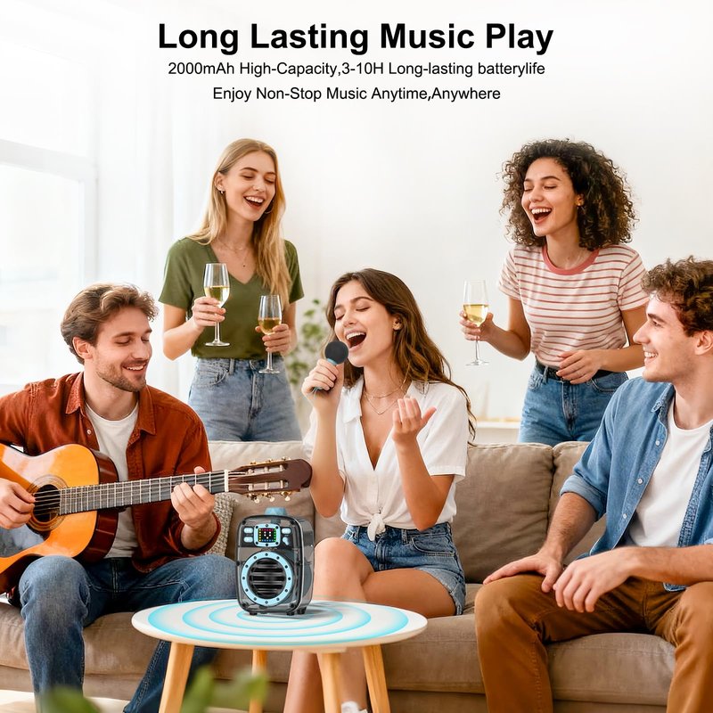 Portable Bluetooth Speaker with 360°HD Stereo Sound and Robust Bass, Stocking Stuffers, Microphone, 3-8H Playtime, BT 5.3, DSP, Small Wireless Speaker for party, camping, car, White Elephant Gifts