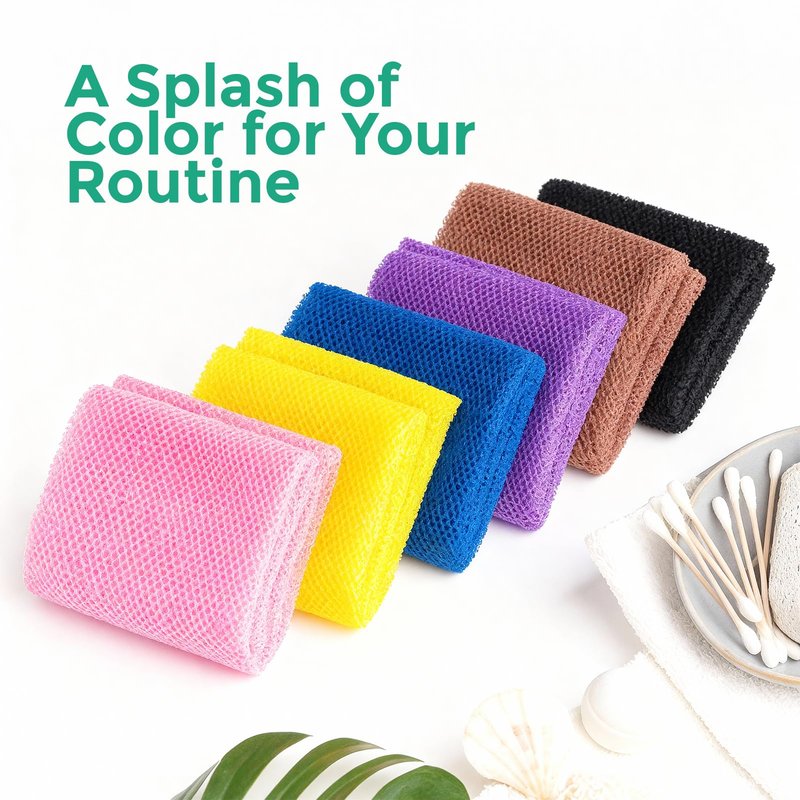 AURAE African Net Sponge – 6-Pack Exfoliating Body Scrubbers, Quick-Drying, Multi-Color