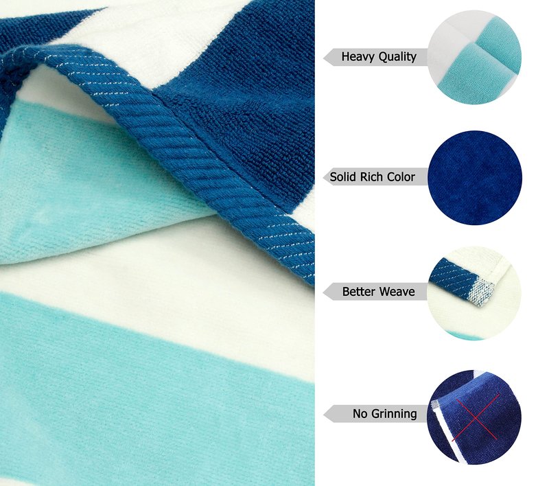 COTTON CRAFT Oversized XXL Beach Towel - 7 Foot Extra Large Big & Tall Huge Beach Blanket Towel - 100% Cotton Jacquard Velour - Plush Super Soft Luxury Pool Bath Yoga Towel -35x84- Cabana Stripe Blue