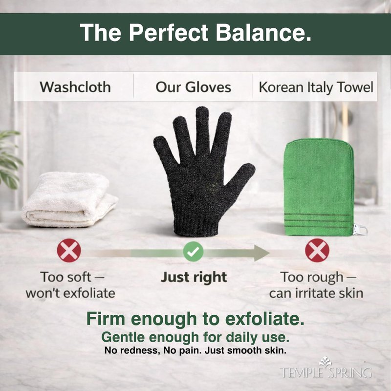 Temple Spring Shower Gloves Exfoliating for Women – Natural Textured Rayon Bamboo Exfoliating Glove with Thicker Weave for Deep Cleansing, Dead Skin Removal & Smooth Radiant Skin (1 Pair,Forest Green)