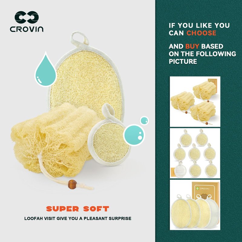 Crovin Premium Exfoliating Facial Loofah Pads, Natural Luffa Face Scrubber and Cleansing Face Sponge for Easily and Effectively Clean Up Your Face-8 Count (1 Pack)