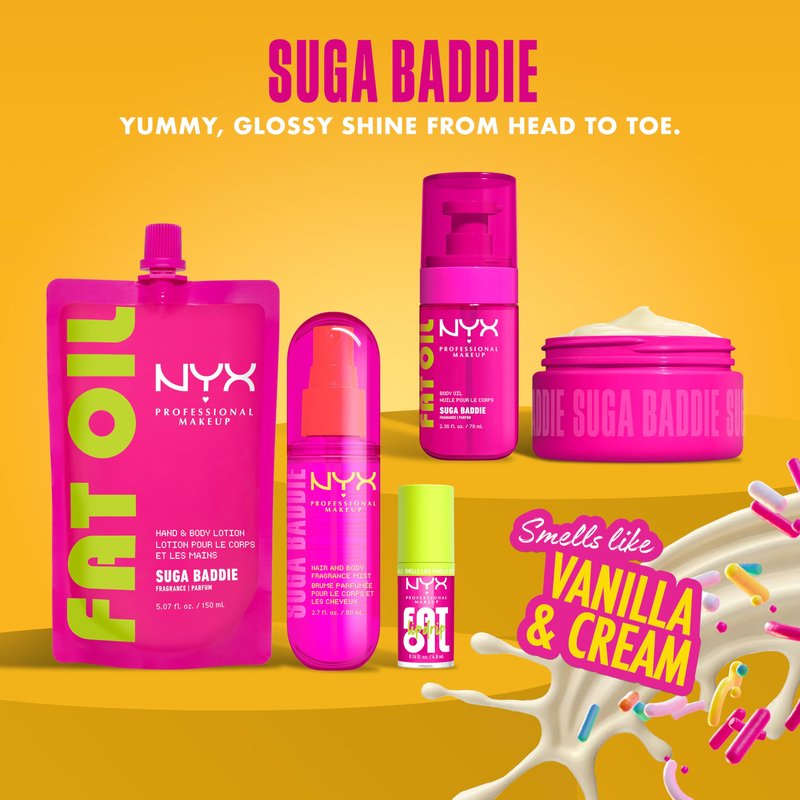 NYX PROFESSIONAL MAKEUP Fat Oil Body Butter in Suga Baddie, Vanilla Scented Body Cream with Avocado Oil and Shea Butter for 24 HR Hydration, Fast Absorbing, Whipped Formula, Vegan & Cruelty-Free