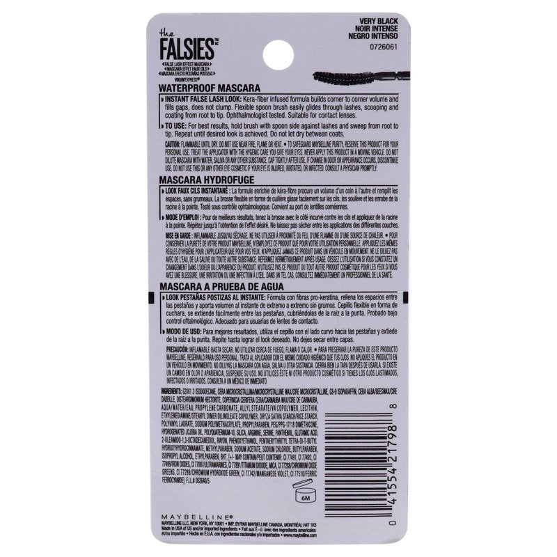 Maybelline Volum' Express The Falsies Waterproof Mascara, Volumizing and Separating Make Up Formula, Very Black, 1 Count