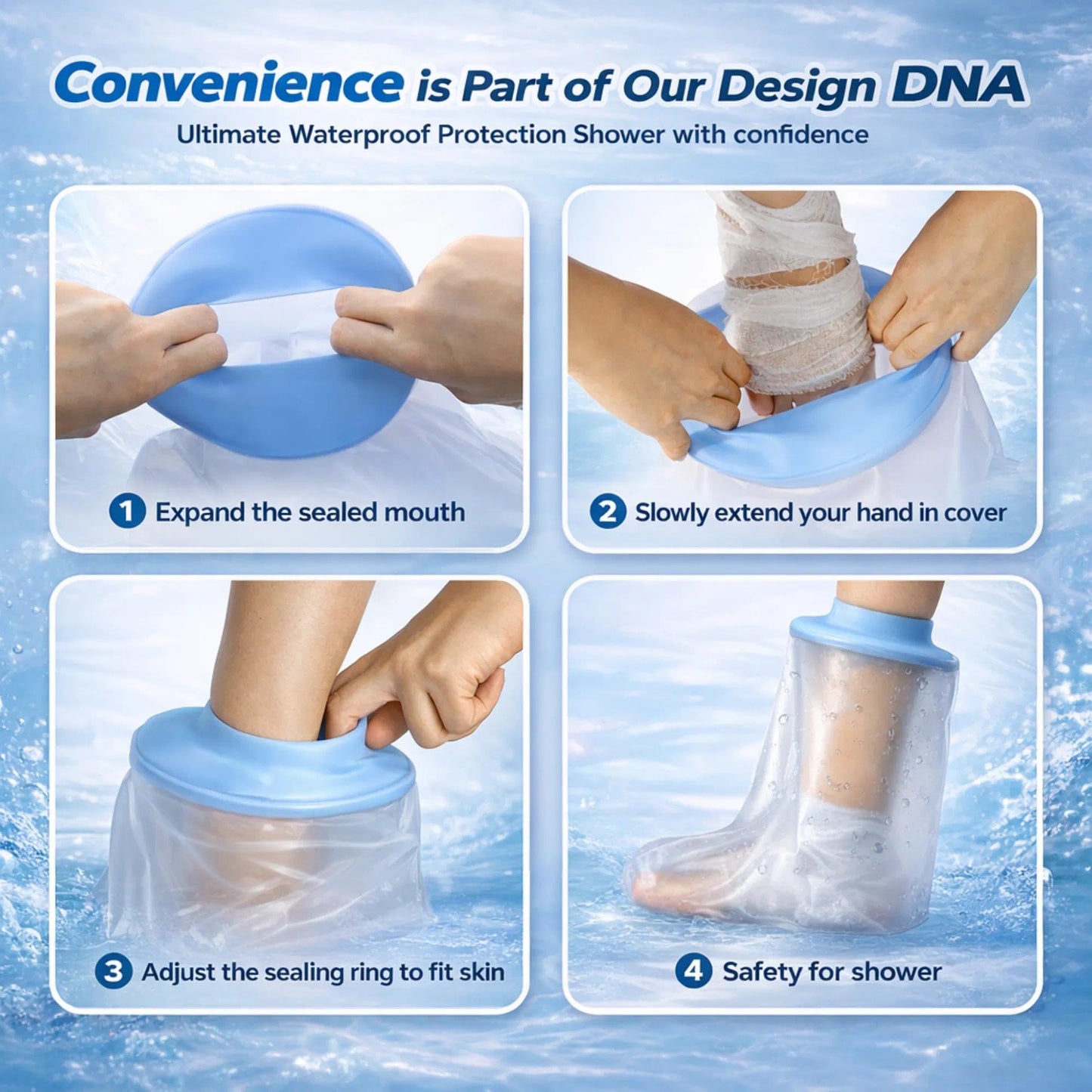 UpGoing Waterproof Foot Cast Cover for Shower Ringless Silicone Design, Reusable Medical Grade Surgery Recovery Foot Protector for Men Women, Ankle Wound Cover for Bathing Swimming